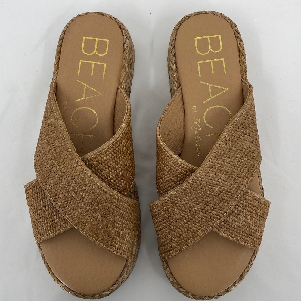 CATALINA BEACH BY MATISSE Tan Woven Cross-Strap Platform Sandals WOMENS SIZE 8M - Picture 3 of 8